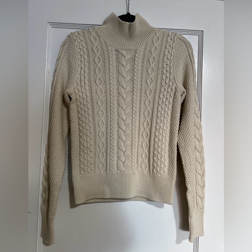 Gap Factory Relaxed Cable Knit Mockneck Sweater Birch White Extra Small XS